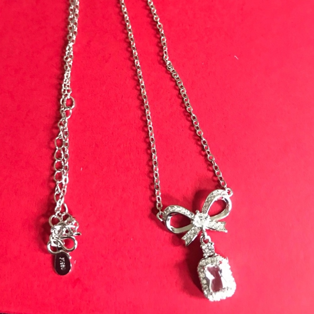 Bow Pendant Crystal Necklace in Sterling Silver